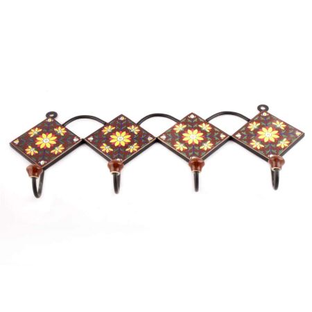 Brown And Yellow Ceramic Sunflower Tiles Hooks